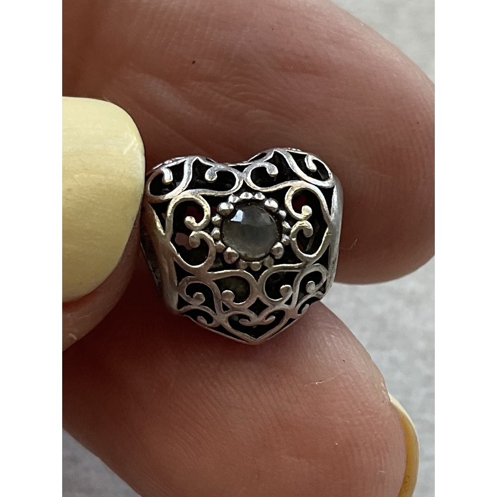 Pandora Signature Heart ALE 925 Sterling silver charm Round Gemstone Openwork